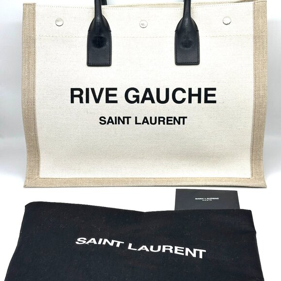 Saint Laurent YSL Rive Gauche Logo Signature Canvas Linen Tote Bag - Picture 15 of 16